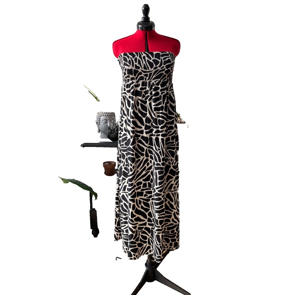 George XXL strapless animal print Zebra print dress maxi rayon vacation party